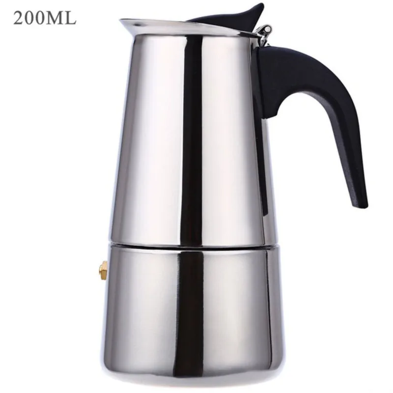 200ml 100/200/300/450 мл нержавеющей стали нержавеющие кофеварка эспрессо Cafeteira Нержавеющая сталь Кофе производители предотвращающие ожоги ручка итальянский топ Moka - Цвет: 200ml