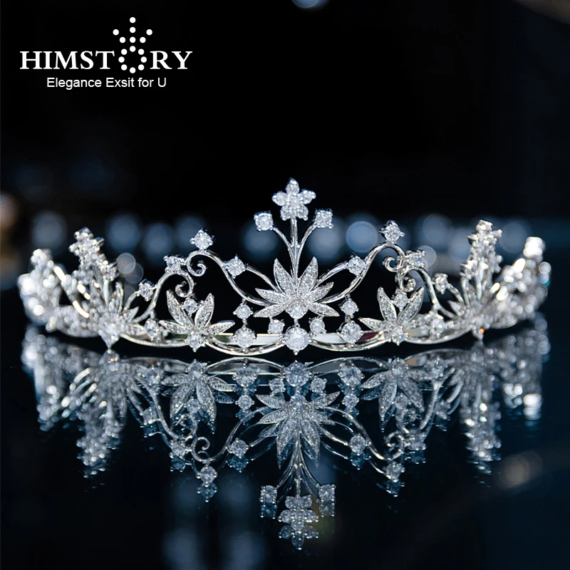 

HIMSTORY Elegance Wedding Bridal Bridesmaid Flower Cubic Zirconia Tiaras CZ Prom Princess Tiara crown headband Hair Jewelry