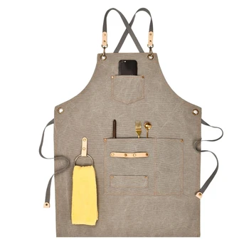

Canvas Work Apron, Multifunction Tool Aprons with Pockets Back Cross Workshop Ap GXMA