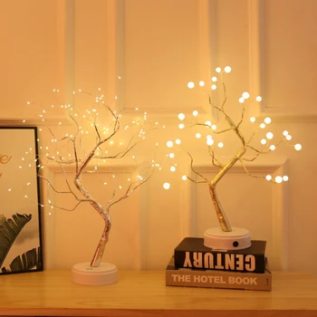 

Pearl Starry Copper Wire Tree Night Light Touch Switch Branch Night Lamps LED USB Charge Battery Table Lamps Bedroom Decoration
