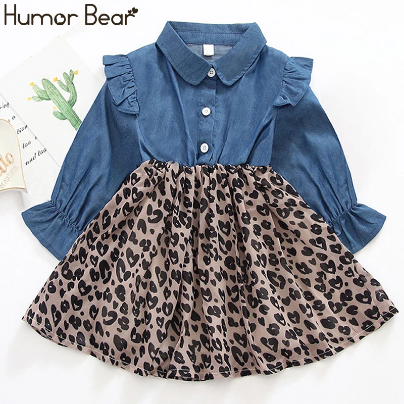 Humor Bear/ г. Осеннее леопардовое платье для маленьких девочек; Новая модная детская одежда для девочек; зимние Лоскутные Платья принцессы с длинными рукавами