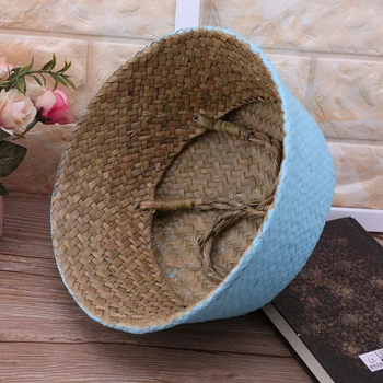 

Foldable Flower Plant Pot Straw Woven Basket Laundry Storage Holder Organizer LX9C