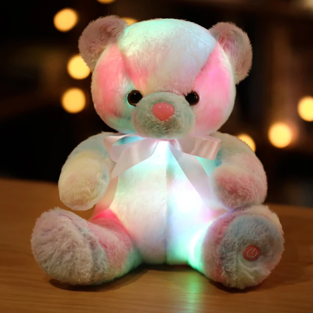 New 28cm Glowing Teddy Bear Plush Toys Colorful Luminous Light Up Stuffed Animal Soft Doll LED Pillow Christmas Gift for Kids 3