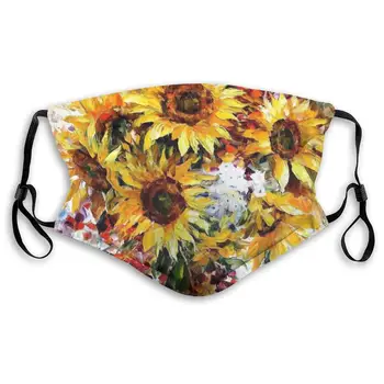 

Oil Painting Sunflower Print Mouth Masks With Filter Washable And Reusable Anti Dust Breathable Mask With Adjustable Ear Loops