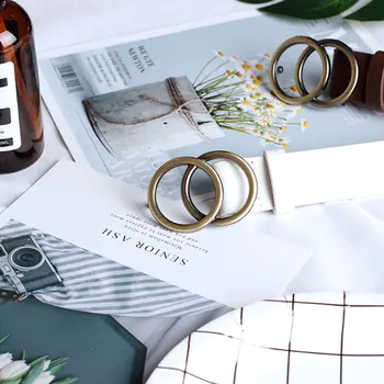 

Women Leather Belt Jeans Pants Waist Strap with Double O-ring Alloy Buckle S55