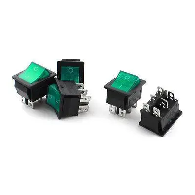 

5 Pcs AC250V 15A AC125V 20A 2 P Green Light ON/OFF DPDT Boat Rocker Switch