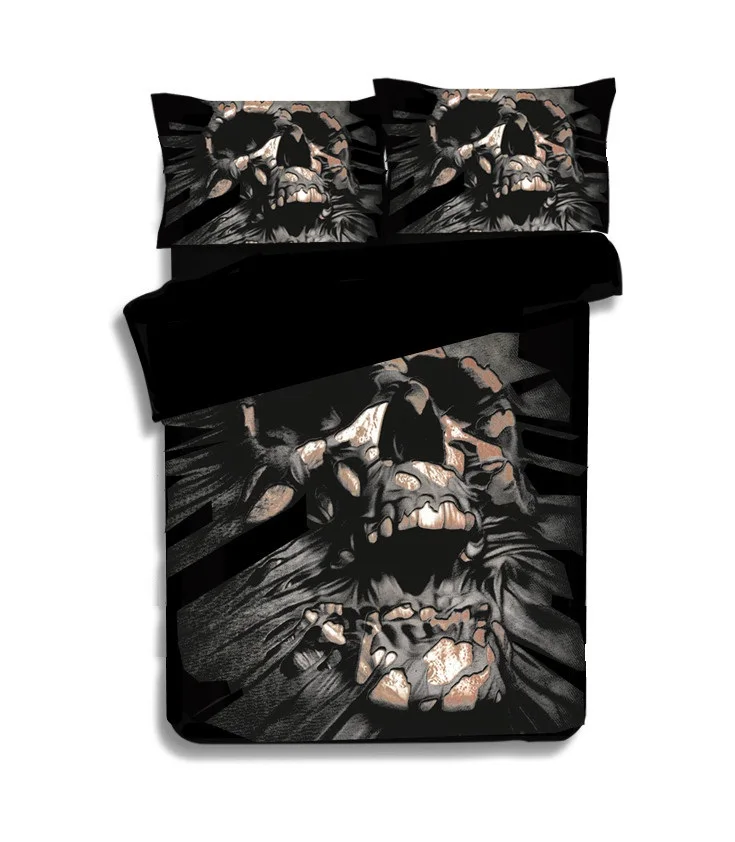 

3D Black Skull Printed Duvet Cover Set 2/3pcs Single Double Queen King Bedclothes Bed Linen Bedding Sets(No Sheet No Filling)