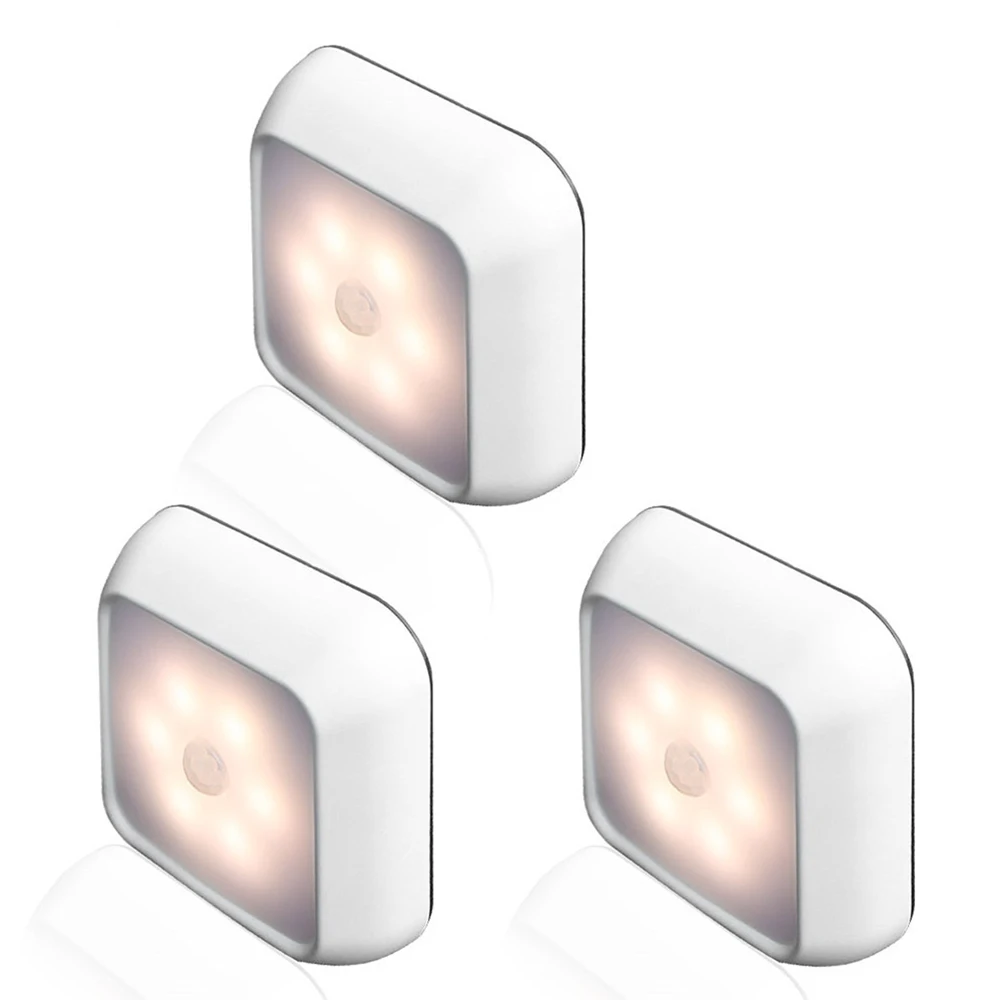 6LEDs PIR Motion Sensor Light Battery Powered Led Nightlight For Closet Wardrobe Stair Lighting Hallway Night Lamp For Home 4