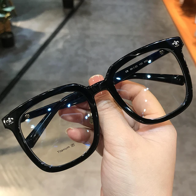 JIANDAN Transparent Plate Big Face Frame For Men And Women Oversize Retro Plain Mirror Myopia  AntiBlue Light Lens Prescription 680 Black Gold