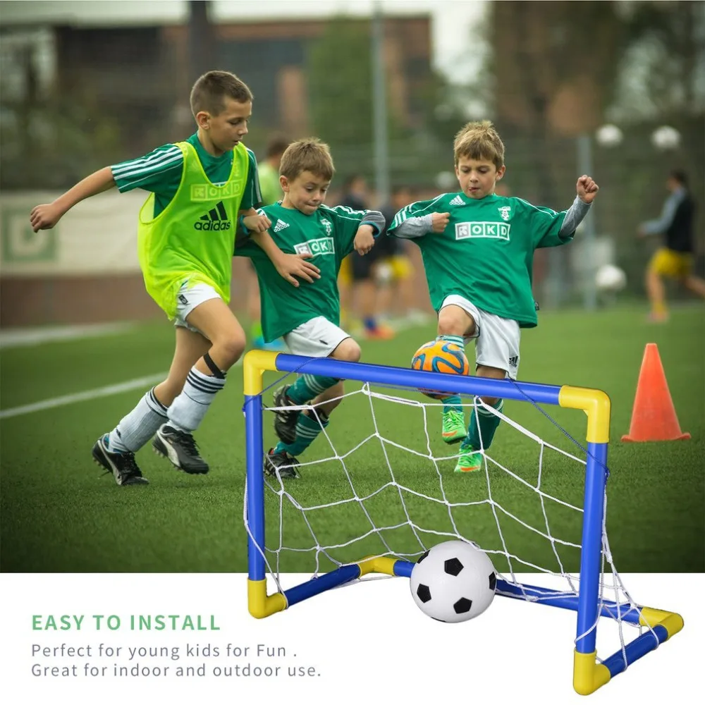 Folding Mini Football Soccer Goal Post Net Set with Pump Kids Sport Toy WN Kw