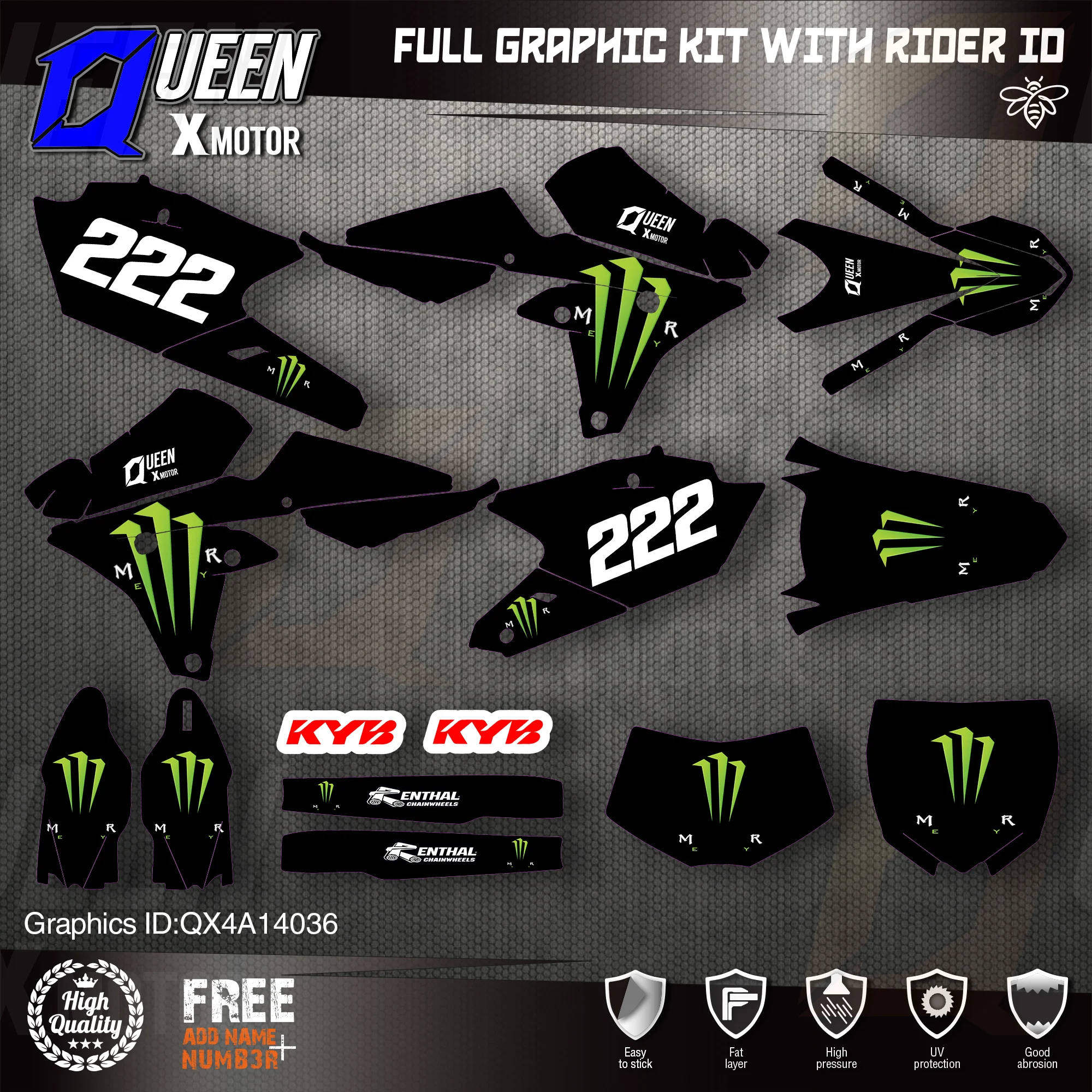 

QUEEN X MOTOR Custom Team Graphics Backgrounds Decals 3M Stickers Kit For YAMAHA 14-18YZ250F 15-18YZ250FX WRF250 14-17YZ450F 036
