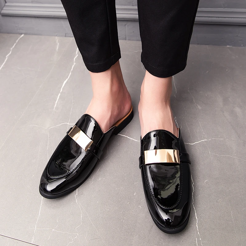 

Men Sandals 2019 New summer half slippers men shoes Patent Leather causal lazy slip-on men slides flip flops Moccasins