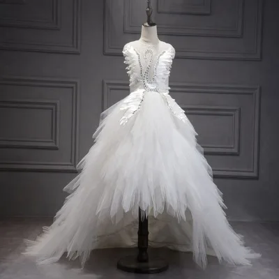 Swan Crystal Tulle Flower Girl Princess Dress