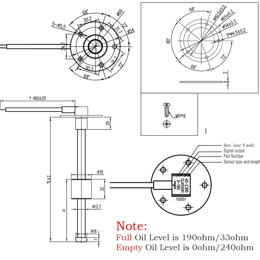 Waterniveaumeter, 240-33ohm Brandstofmeter Roestvrijstalen Marine