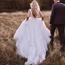 Элегантное ТРАПЕЦИЕВИДНОЕ атласное свадебное пдатье с вырезом на спине мягкое Тюлевое Платье de Soiree Простые Свадебные платья под заказ белый цвет слоновой кости