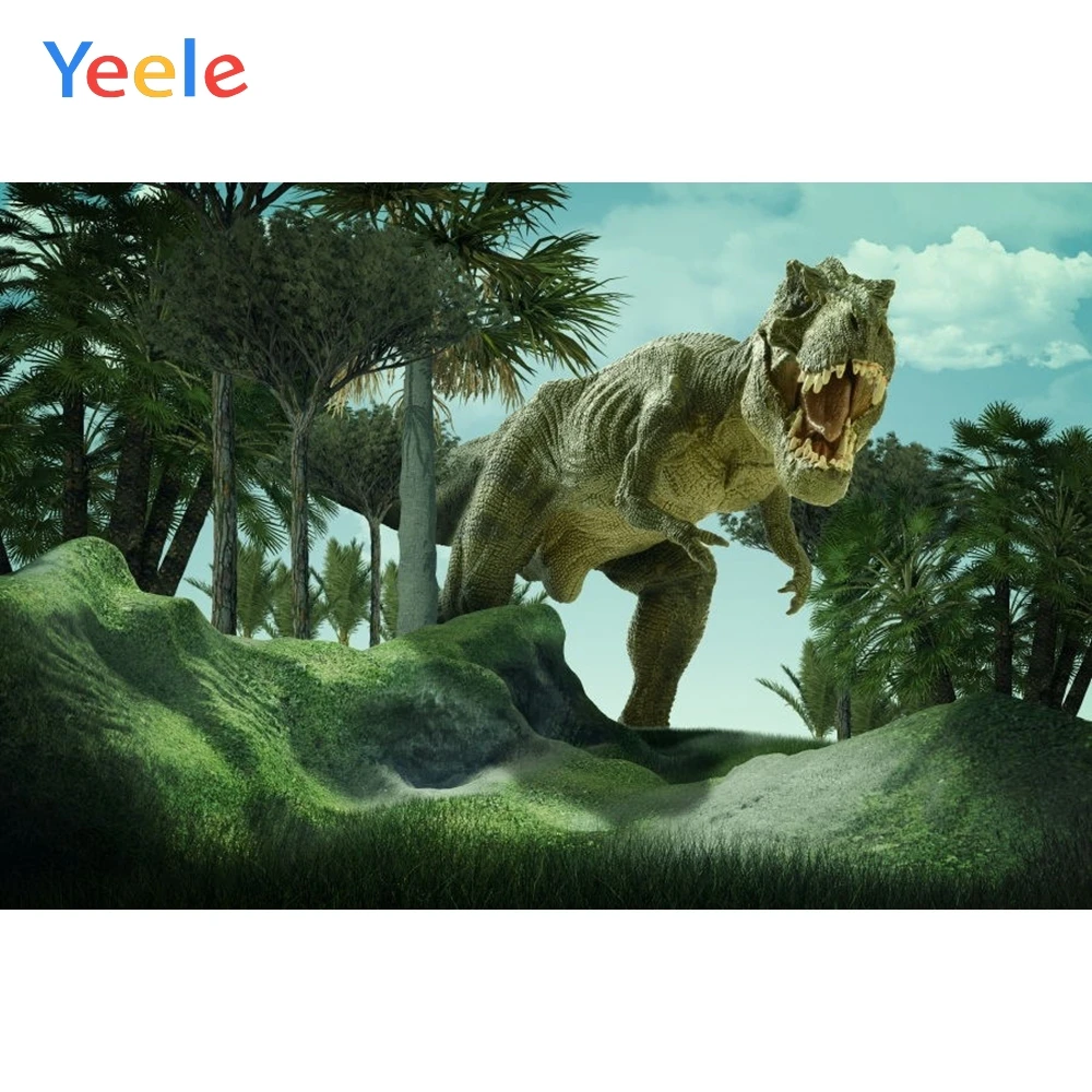 

Yeele Dinosaur Backdrop Forest Jungle Tree Grass Sky Kids Baby Birthday Custom Vinyl Photography Background For Photo Studio