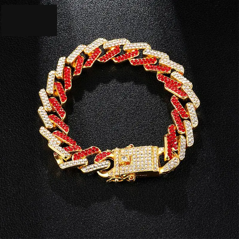 Hip Hop 13mm Bling Iced Out Full Crystal Bracelet Geometric Blue Aaa Cz Stone Cuban Chain Bracelets For Men Jewelry Dropshipping