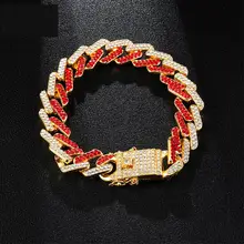 Hip Hop 13mm Bling Iced Out Full Crystal Bracelet Geometric Blue Aaa Cz Stone Cuban Chain Bracelets For Men Jewelry Dropshipping