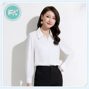 

G. SKY 2020 Spring Clothing New Style Business Elegant Elegant Contrast Color Neckline Zipper Sense of Design Straight-Cut Shirt