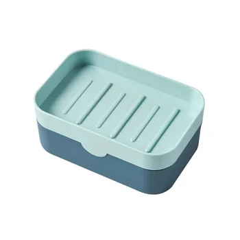 

Non-Perforated Double-Layer Soap Box Rotating Soap Box Drain Soap Bar (Blue)