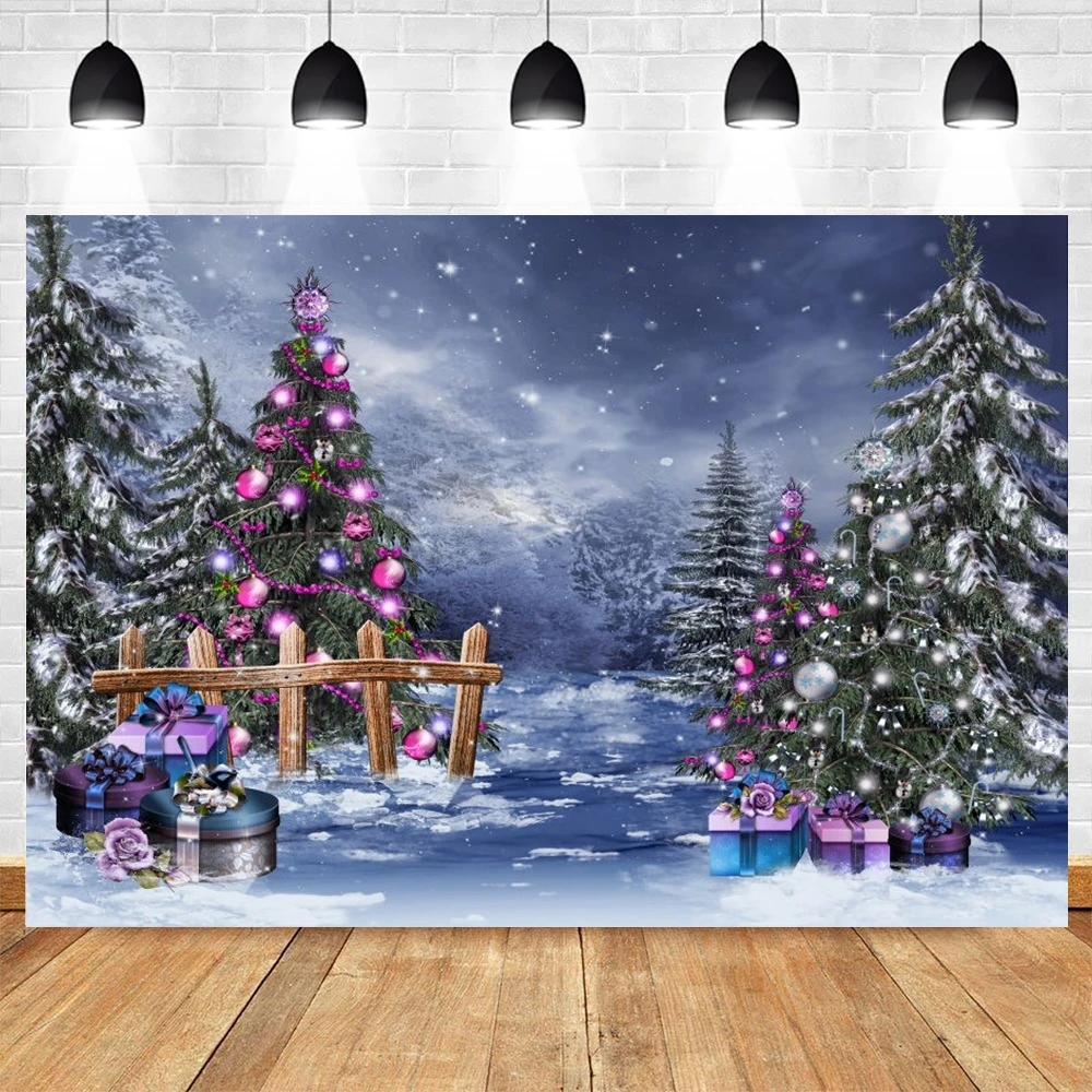 

Christmas Tree Winter Snow Fence Gift Baby Portrait Backdrop Vinyl Photography Background For Photo Studio Photophone Photocall