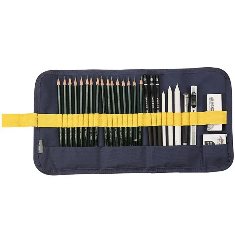 

27pcs Sketch Pencil Set Professional Sketching Drawing Roll Up Bags Kit Painter