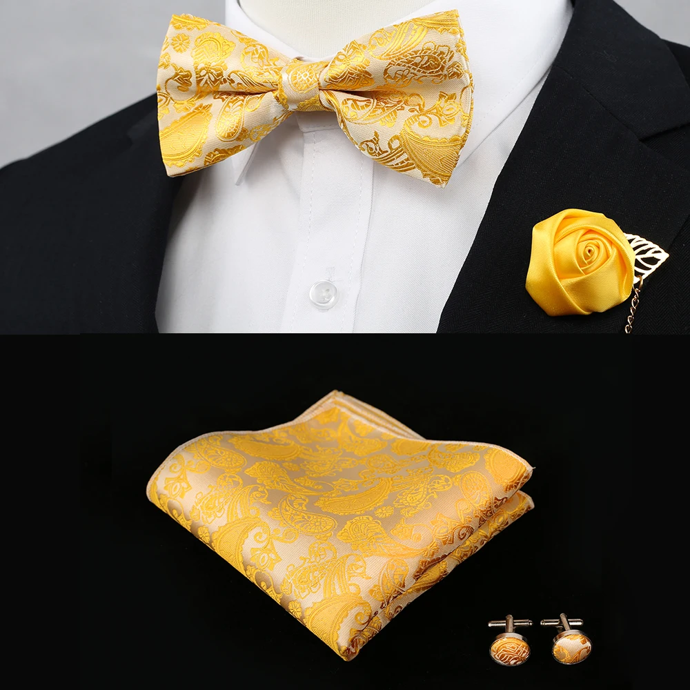 Классический свадебный коралловый оранжевый Шелковый плетеный мужской галстук бабочка YIZHICAI Пейсли галстук-бабочка с цветочным рисунком карман Квадратные запонки костюм - Цвет: Белый