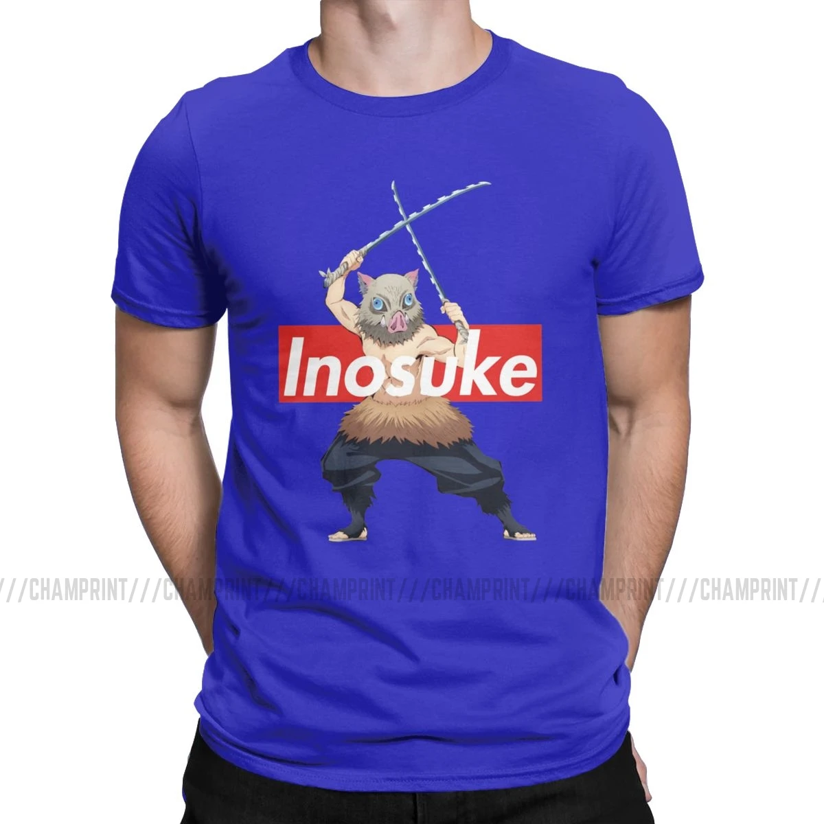 Синий Inosuke Hashibira Kimetsu No Yaiba аниме Мужская футболка Demon Slayer аниме Awesome Tees короткий рукав Футболка размера плюс одежда - Цвет: Синий