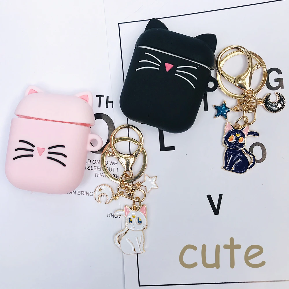 Big Deal For airpods 2 Case Cute Cat Cartoon Protective Cover with Lovely keychain lanyard silicon 33005910775