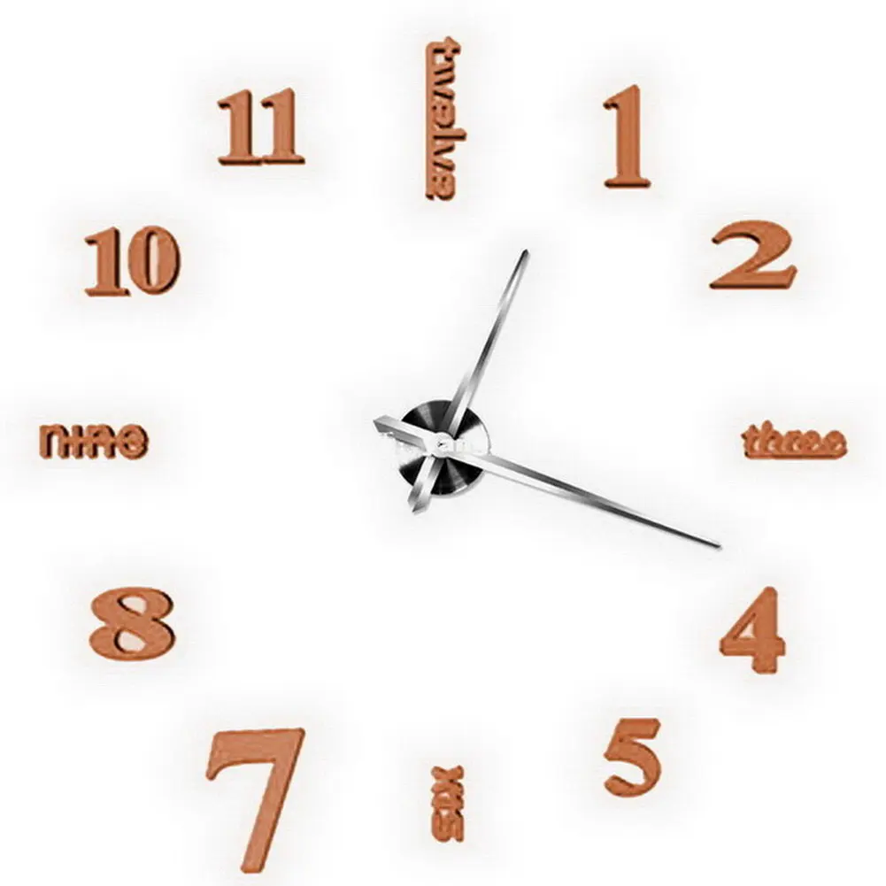 tea silver needle 3D зеркало немой часы DIY цифровые часы гостиной спальни украшения BJStore - Color: tea silver needle
