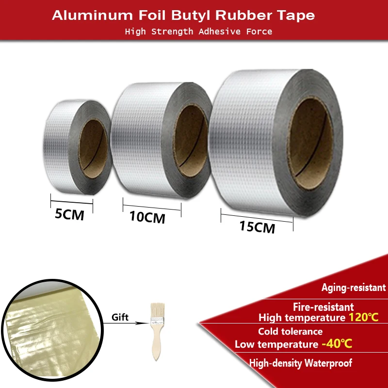 Aluminum Foil Butyl Rubber Tape Length1m Width 5cm/10cm/15cm