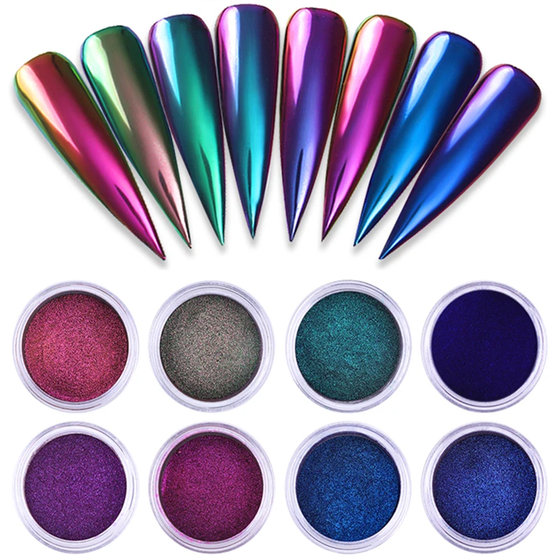 

1 Box Chrome Mirror Powder Nail Art Glitter Chameleon Pigment Powder Nail Tips Decoration Accessories Gel Polish Dust