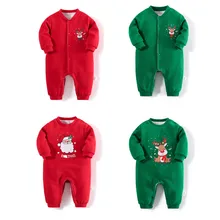 

Baby Clothes Newborn Single-breasted Air Cotton Romper Santa Claus Pattern Thickening And Velvet Bibi Pullover Jumpsuit Unisex