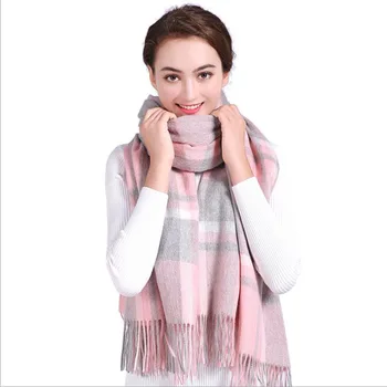 

woman 2019 wool checked muffler lady autumn winter big more long shawl warm plaid neckerchief high quality Australian fleece
