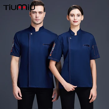 

Unisex Chef Uniforms Food Service Catering Chef Jacket Breathable Short Sleeve Cook Wear Sushi Costume Bakery Hotel Work Clothes