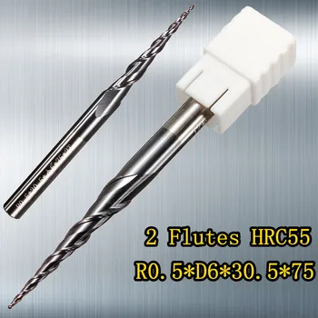 

6mm Shank 2 Flutes R0.5 cnc carving bit engraving Router Bits Solid Carbide Tapered End Mills Taper Wood Metal Milling cutters