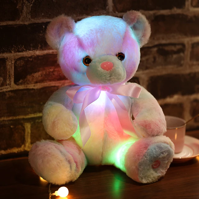 28~50cm Rainbow Light Up Teddy Bear Doll Standing&Sitting Cute Animal Long Plush Fuzzy Toy Using AA Batteries Children Gift 3