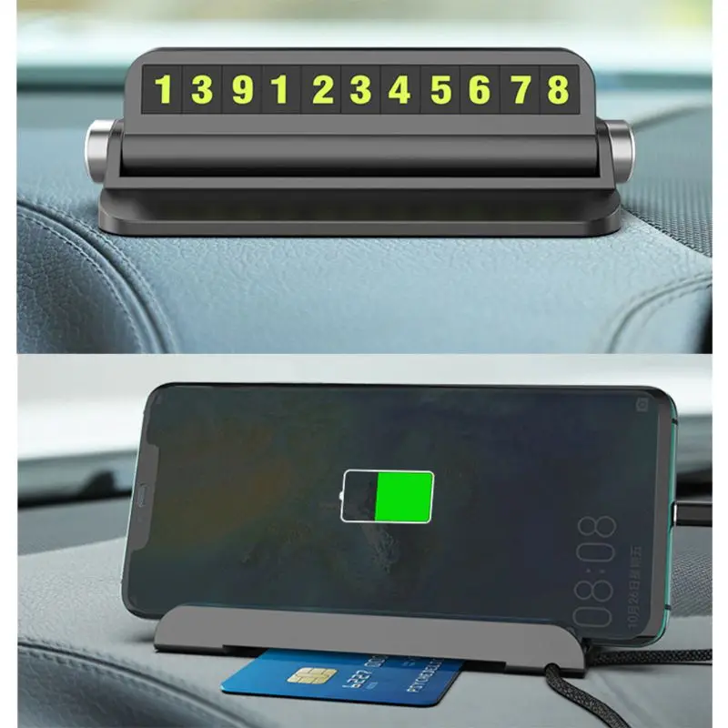 Festnight Multi-functional Car Temporary Parking Card with Smartphone Holder Hidden Luminous Mobile Phone Number Plate 