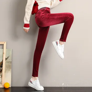 

Nonis Thick Velvet Pleuche Elastic High Thread Waist Women Warm Winter Pants 2019 Female Casual Harem Trousers Plus Size