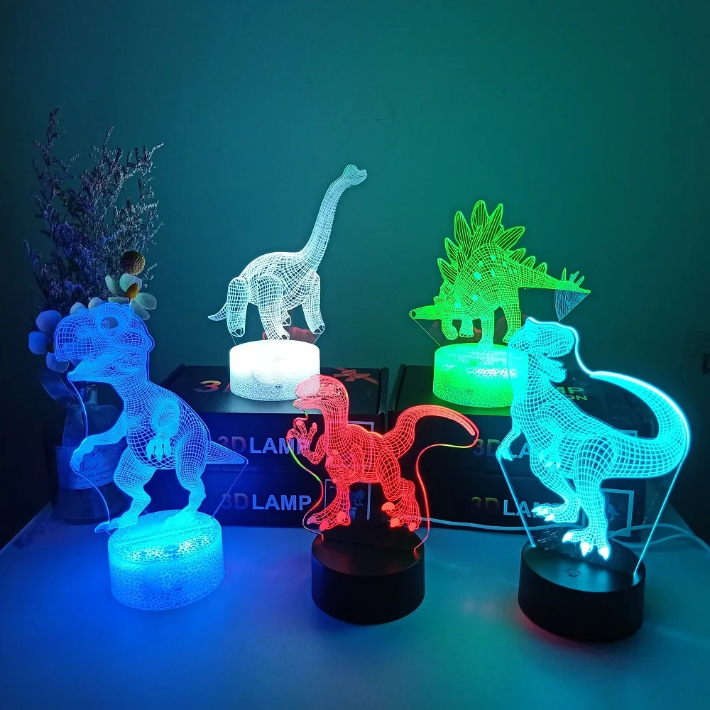 3D Night Light Dinosaur Desk Lamp 7/16Color Touch Remote Control Cartoon Table Lamps Home Decor For kid Birthday Christmas Gift dinosaur light Night Lights