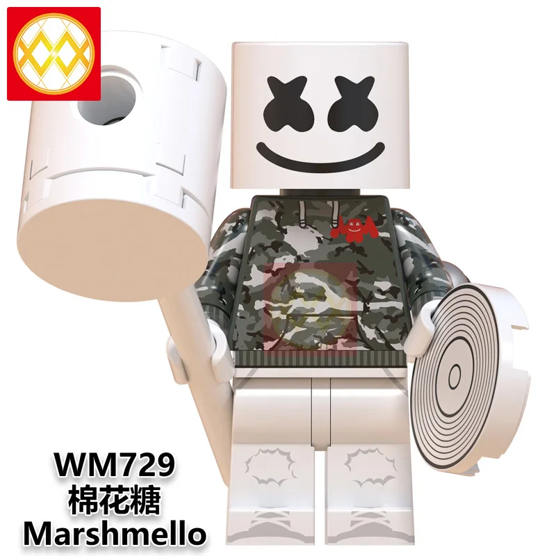 WM6064 DJ Marshmallow костюм кирпичи звезды знаменитостей коллекция MJ поцелуй игрушечные гитары Дэдпул Боб Росс строительные блоки игрушки - Цвет: WM729