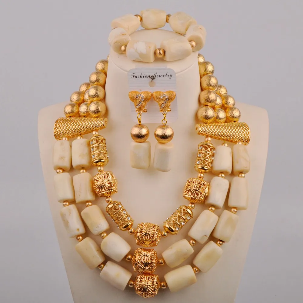 

White Nigeria Coral Beads Jewelry Set African Necklace Earrings Bracelet Set NigerianTraditional Wedding Bridal Jewelry Sets