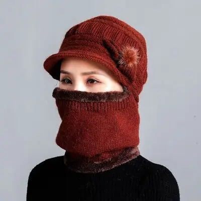 Новинка, зимние шапки Skullies Beanies, шапка для женщин, шерстяной шарф, шапки, Балаклава, маска, шапка, теплый мех кролика, вязаная шапка - Цвет: caramel