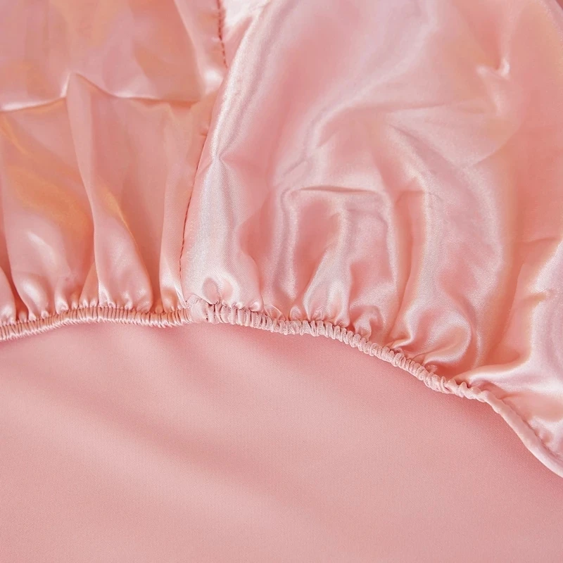 High-quality Smooth Satin Fitted Bed Sheet Queen Size Soft Skin-friendly Elastic Band Bedsheet Pillowcase Mattress Cover 1.5