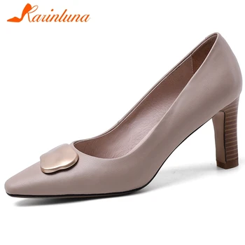 

Karinluna Hot Sale Genuine Leather Slip-On Elegant Pumps Women Shoes Woman High Heels Office Lady Shoes Woman Pumps Female