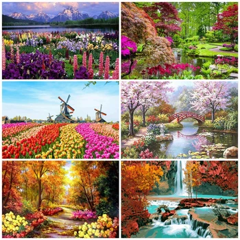 

AZQSD Full Square&Round Diamond Painting Landscape 5D Diamond Embroidery Mosaic Flower Cross Stitch Home Decor Gift