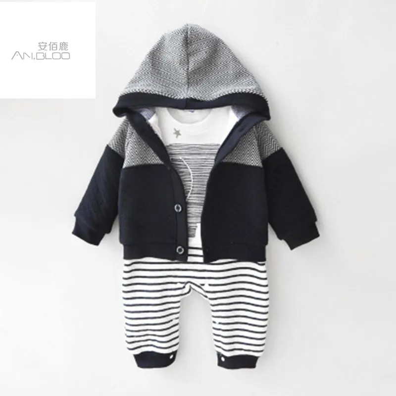 Зимняя одежда для малышей, халаты, комбинезоны, комбинезоны и куртки, комплект из двух предметов, детский утепленный костюм, для новорожденных мальчиков