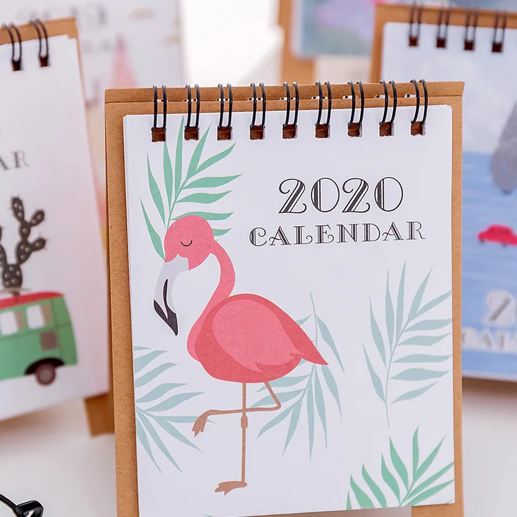 Ручной рисунок свежий мультфильм Мини Фламинго настольная бумага календарь двойной ежедневный планировщик стол планировщик годовой Органайзер дня