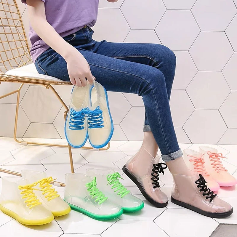 toon voormalig ga verder Clear Women Rain Boots Ladies Lace-up Waterproof Rain Shoes Transparent  Candy Color Soles Ankle Boots Outdoor Girl Rainboots - Women's Rain Shoes -  AliExpress
