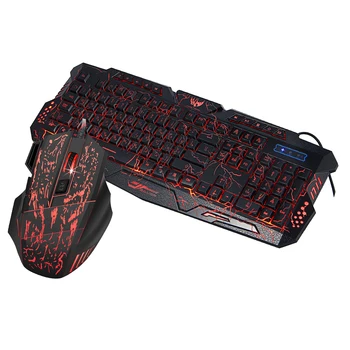 

J60 Wired Russian Characters LED Colorful Backlight Cracked Gaming Mouse Keyboard Combo